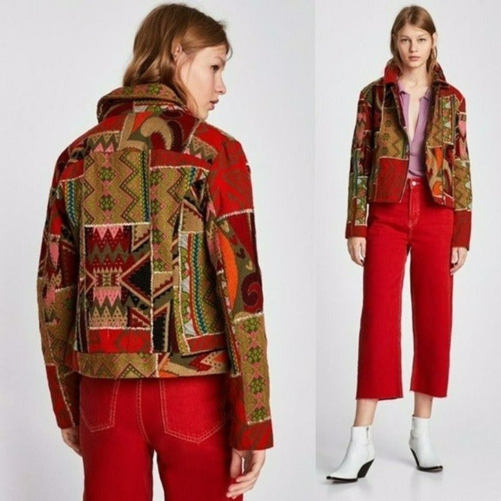 Zara Patchwork Embroidered Moto Jacket - image 1